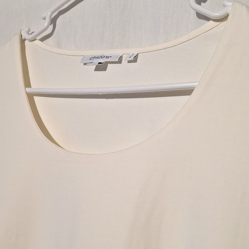 3/$20--Chico's Cotton Cream Blouse, Short White Lacey Sleeves, Slipover, NWOT - Picture 2 of 11